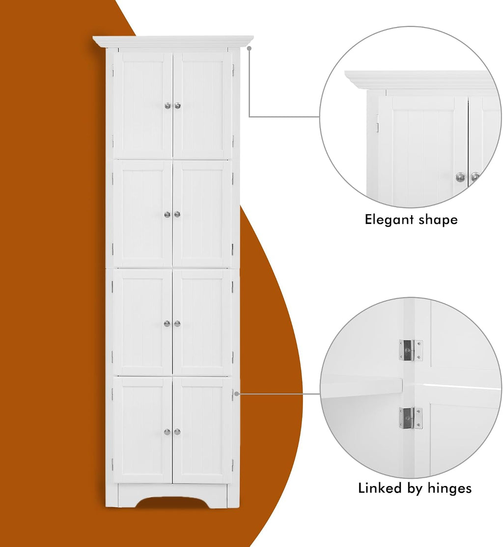 72' Tall Corner Storage Cabinet with Doors and 4 Shelves, Free Standing Corner Hutch Cabinet Kitchen Pantry Storage Cabinet Bookshelf Cabinet for Kitchen Living Room Bedroom (White)