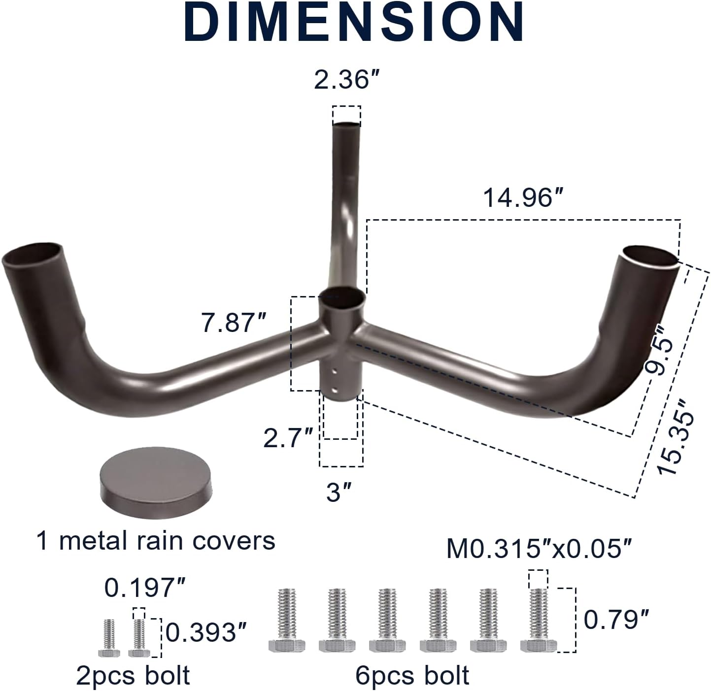 120° Triple Bullhorn Bracket with 3 Arms – 2-3/8' Tenon Adapter for Slip Fitter LED Shoebox, Parking Lot, Area & Street Lights, Heavy-Duty Galvanized Steel Pole Mount with Weatherproof Bronze Finish