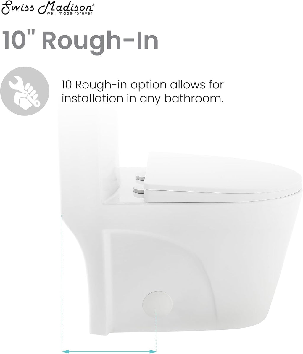 St. Tropez One-Piece 10' Rough-in 1.28 GPF Left Flush Elongated Toilet in Glossy White