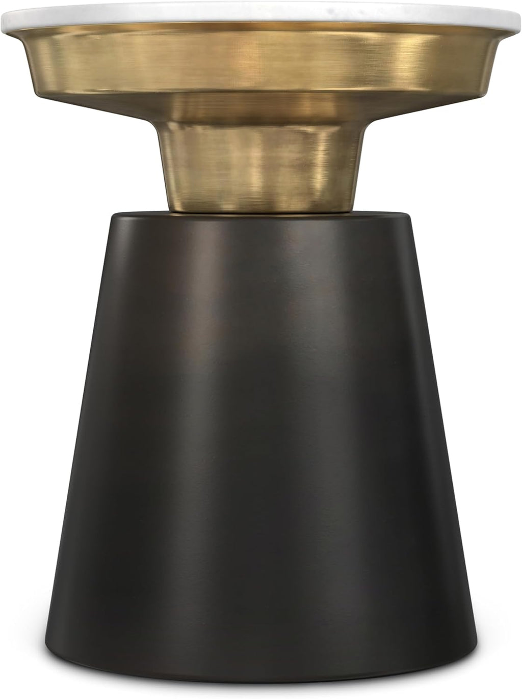 SIMPLIHOME Jaxine End Table - 16 inch Wide Metal Round Accent Table with White Marble Top and Black and Gold Base, Contemporary Nightstand or Lamp Stand for Living Room or Bedroom, Assembled