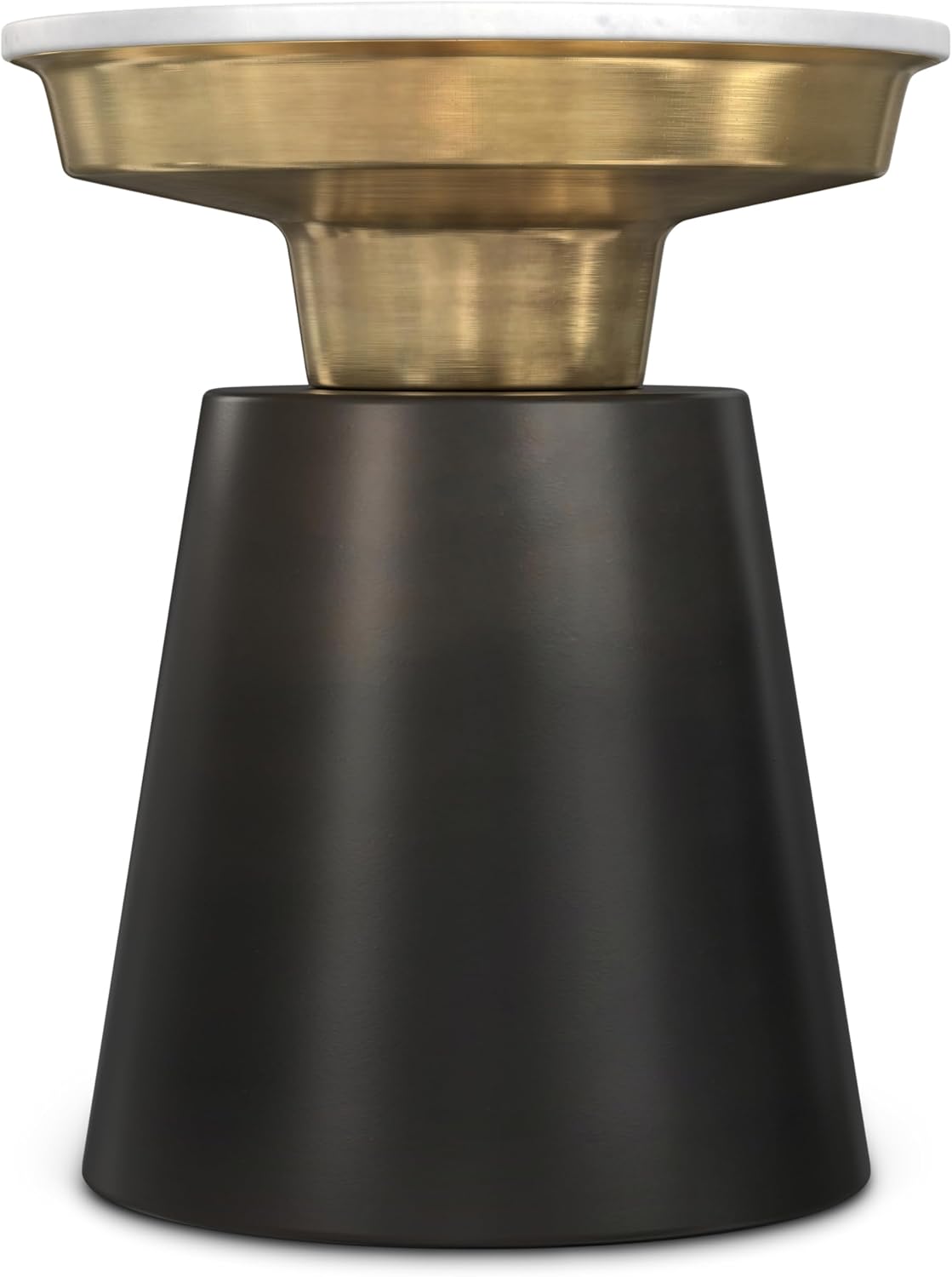 SIMPLIHOME Jaxine End Table - 16 inch Wide Metal Round Accent Table with White Marble Top and Black and Gold Base, Contemporary Nightstand or Lamp Stand for Living Room or Bedroom, Assembled