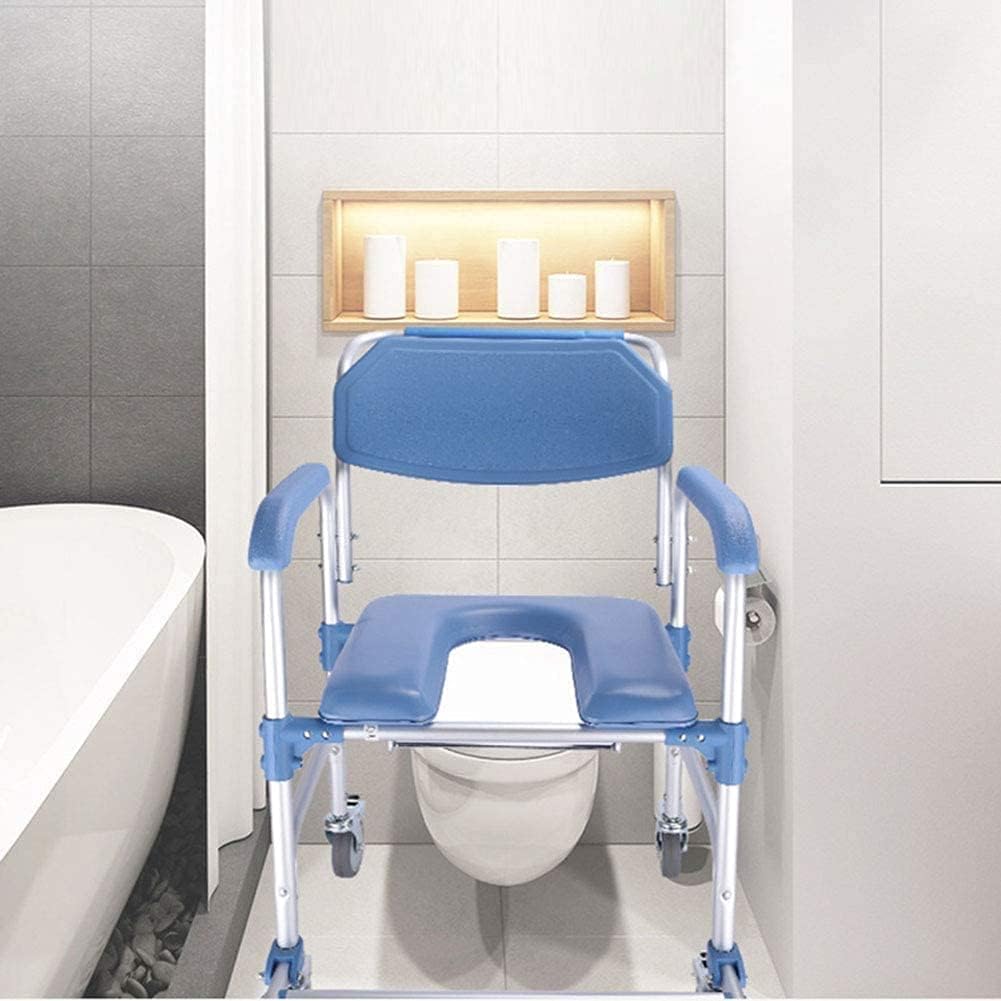 Commode Chair,Toilet Chair 4 in 1 Commode Chair with Wheeled Toilet Chair Wheelchair Shower Transport Chair 4 Wheel Brakes Foldable Mobile Toilet for Elderly Seniors