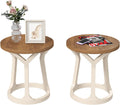 2PCS Round End Table Living Room, Set of 2 Rustic Side Table, 22' H Nightstand with Thick Top, Accent Tables for Bedroom Living Room Entryway, Natural & White