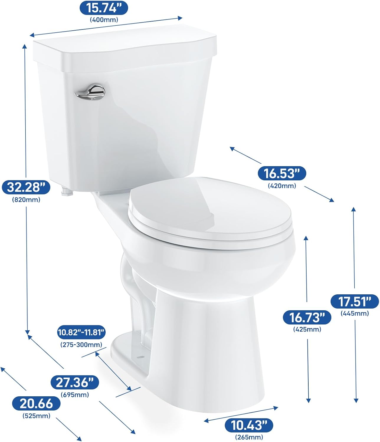 Two-Piece Toilet, 1.28 GPF Water-Saving, Siphon Flush, ADA Height, Ceramic Material, Modern Design for Bathroom
