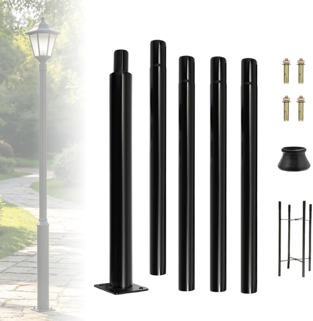 Street Light Pole, 16ft Tall Split Street Lamp Post for Outdoor Street Courtyard Parking Lot Lighting Post Fixtures with Mounting Ground Cage (16FT 114+76mm)
