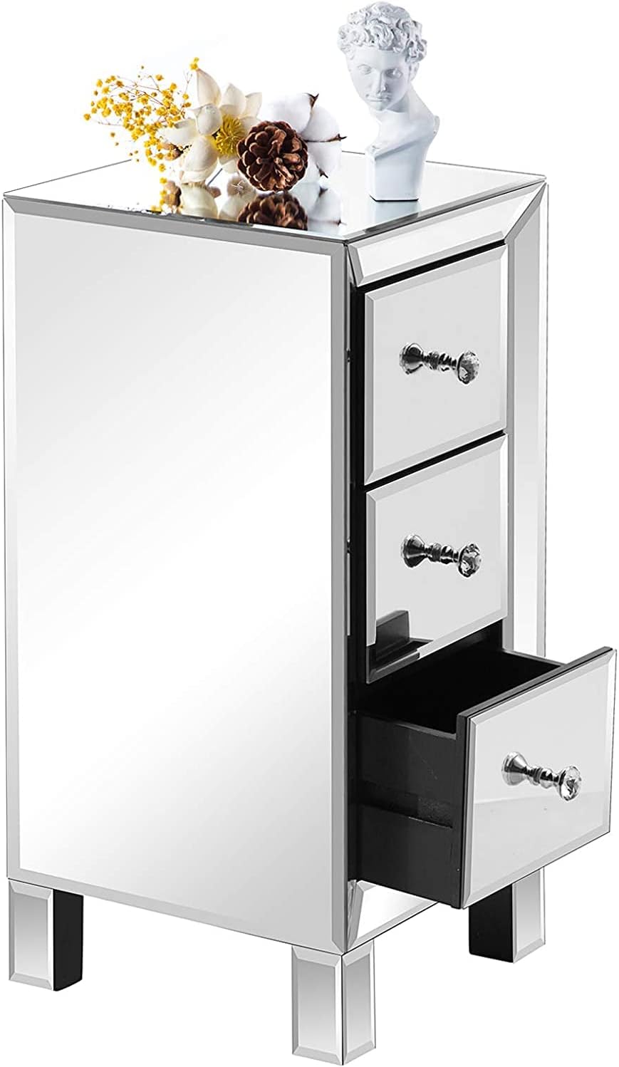 Bonnlo 3-Drawer Mirrored Nightstand Set of 2, End Table, Bedside Table, Glass Nightstand for Bedroom, Living Room, Silver, 11.7' L x 11.8' W x 23.8' H