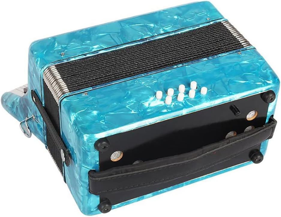 22 Buttons Accordion, 22 Keys 8 Bass Exquisite Celluloid Piano Accordion with Adjustable Straps, Professional Musical Instruments for Adults Beginners (Color : Cyan)