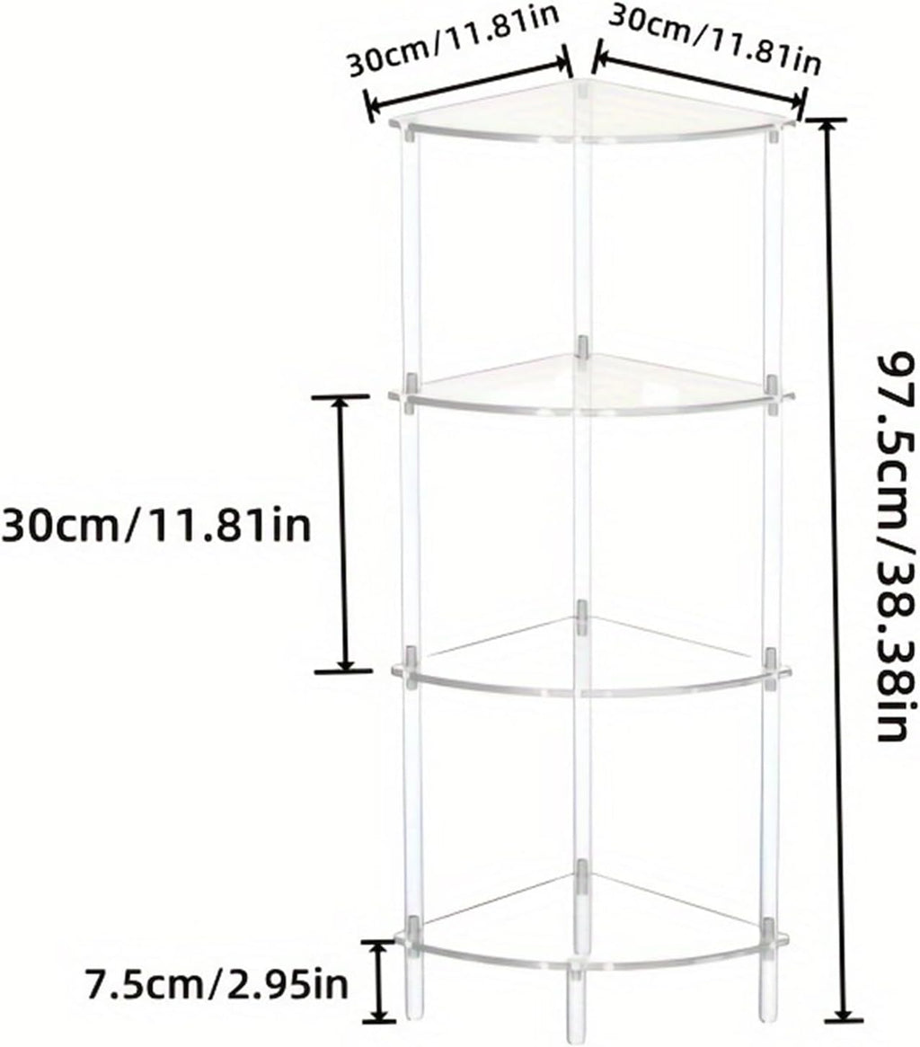 Clear Triangle Acrylic Side Table, 3-Tier Corner Shelf Stand End Table, Acrylic Bedside Table for Small Spaces, for Living Room, Bedroom, Bathroom Home Decor Display,Clear,Four Layer