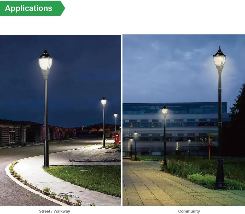 Acorn LED Post Top Light Fixture with Photocell Watt Tunable 60W/50W/30W Color Selectable 3000K/4000K/5000K 100-277V Black Housing Outdoor Area Lighting for Street, Pathways, and Parks