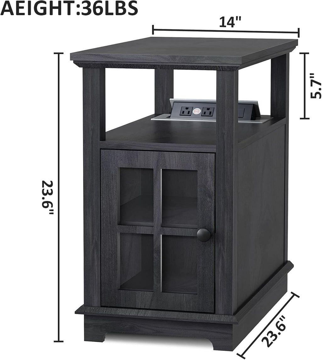 FAGAGA End Table, End Tables Living Room, Storage End Tables, Side Table with Charging Station, Charging Nightstand for Bedroom/Living Room/Office