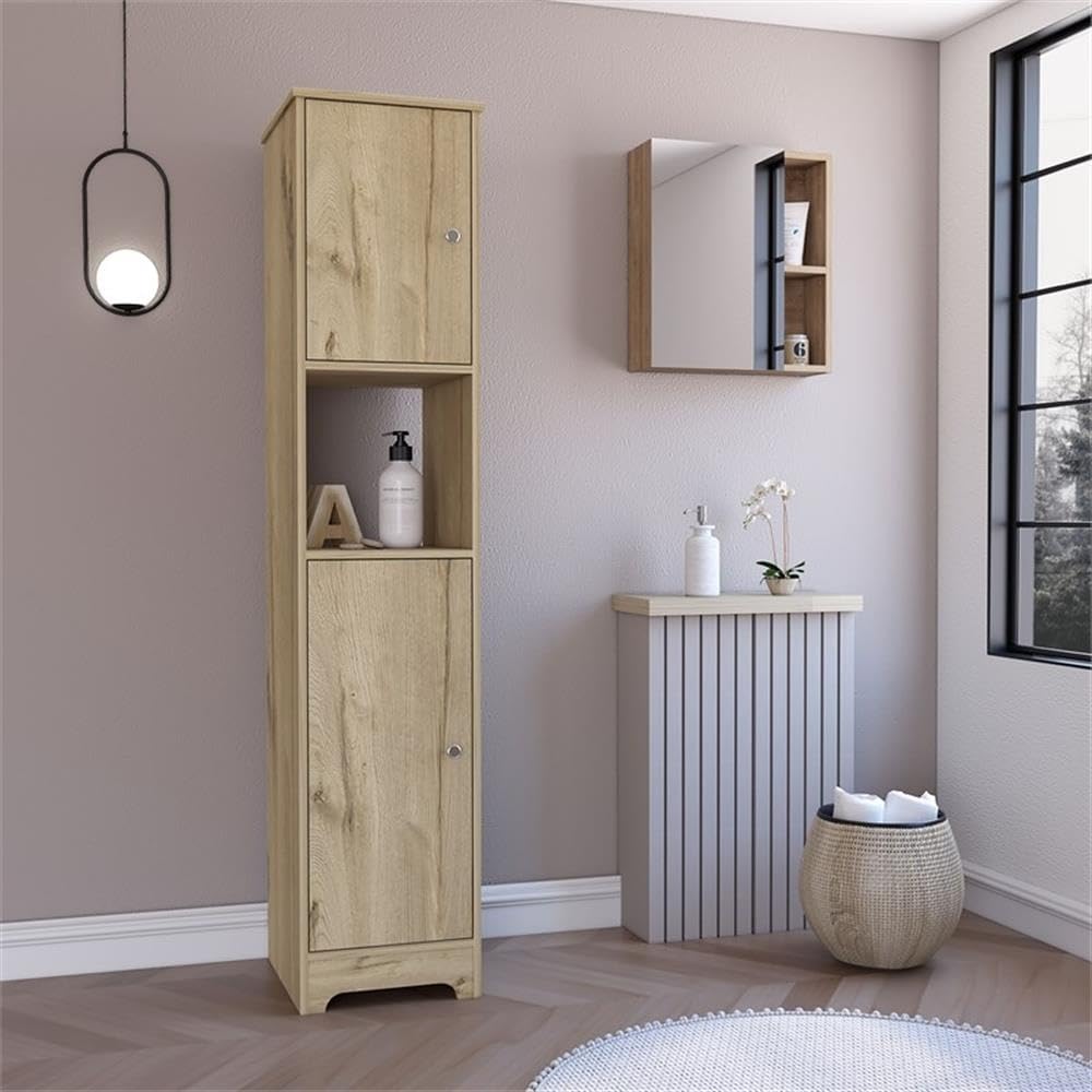 Pemberly Row 2-Piece Bathroom Storage Set, Medicine Cabinet with Mirror and Linen Cabinet, Durable Engineered Wood, Multi-Color Finish, Compact Space-Saving Design for Organized Bathroom Essentials