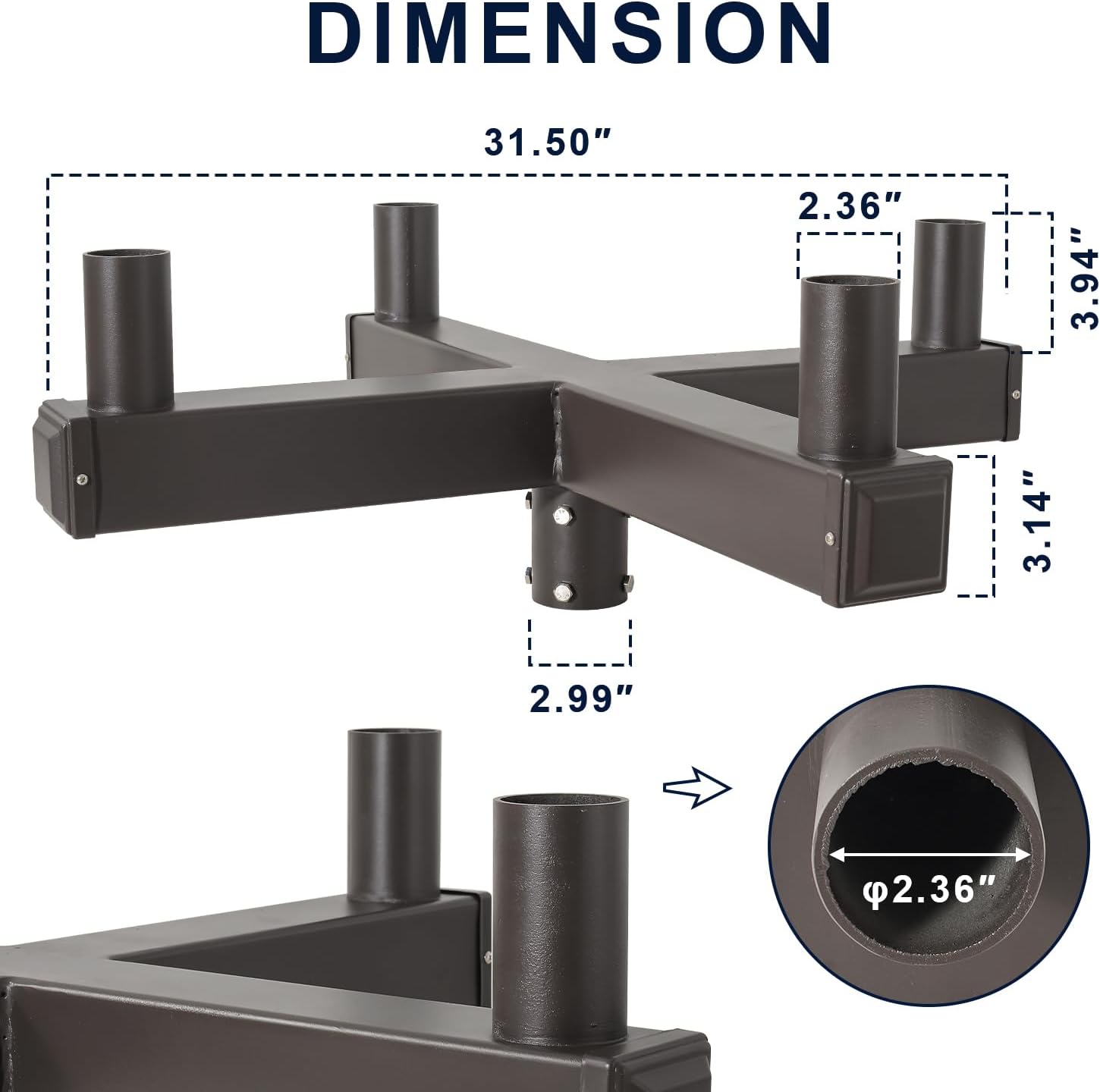 90° Low-Profile Quad Bullhorn Bracket with 4 Tenons – 2-3/8' Slip Fitter Tenon Adapter for LED Shoebox, Parking Lot & Flood Lights, Fits 3' Pole Top, Heavy-Duty Steel, Dark Bronze Finish