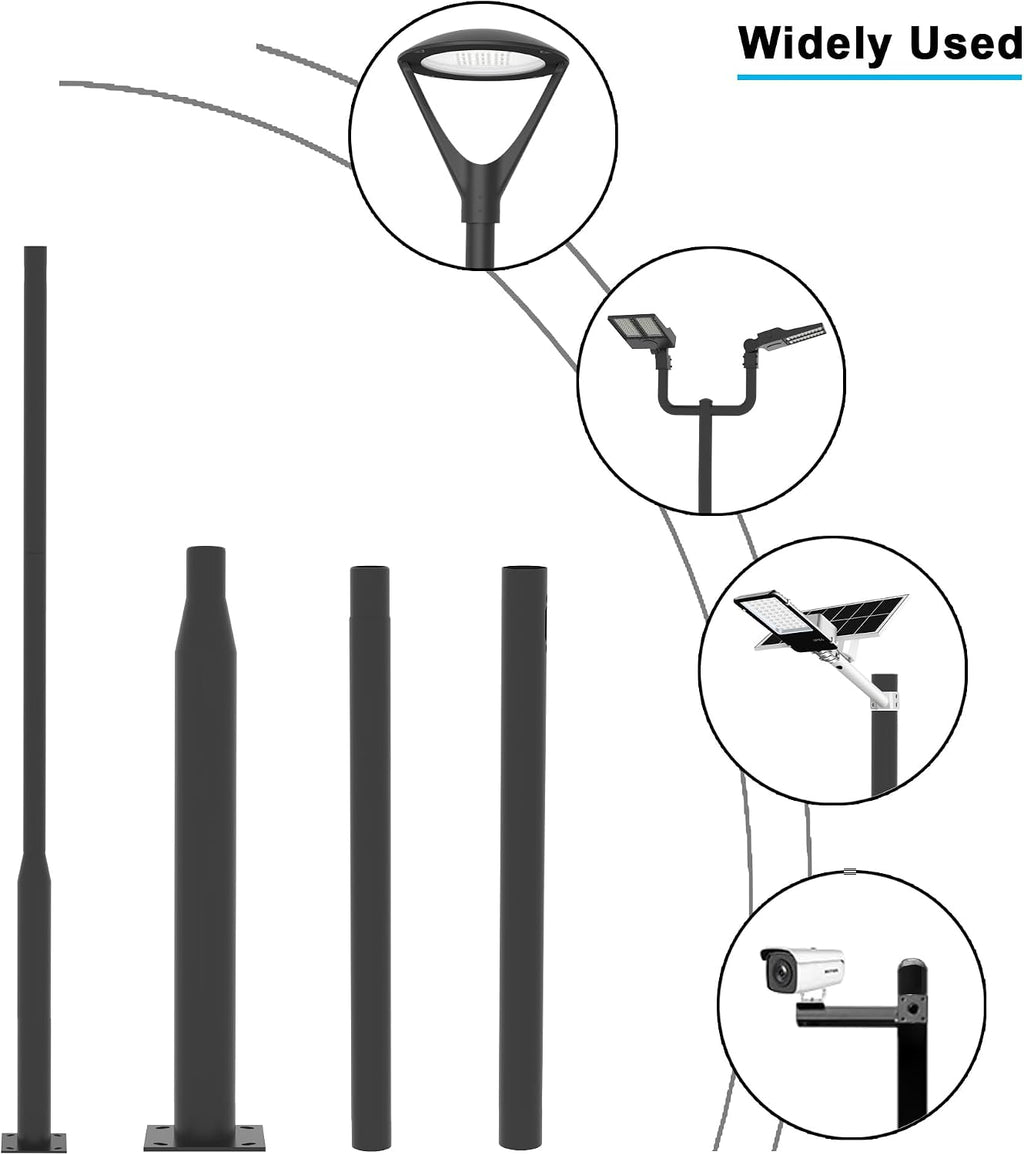 Round Steel Street Light Pole 10 FT Split Type Design Street Lamp Post with Mounting Rebar Cage Base for Street, Patio, Backyard, Park and Monitors