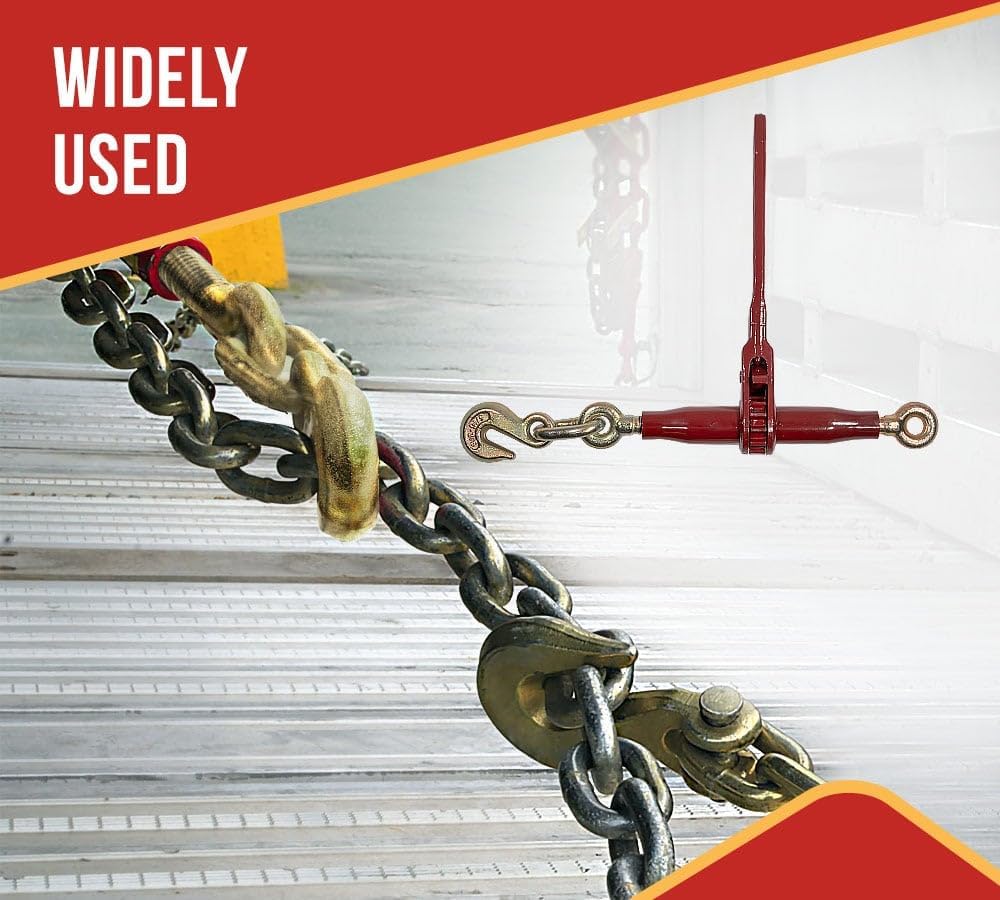 Mytee Products 4 Pack 5/16'-3/8' Heavy Duty Ratchet Lever Load Binder w/Grab Hooks and Eye 7100 Lbs Working Load Limit - Red | Tie Down Hauling Chain Binders for Flatbed Truck Trailer