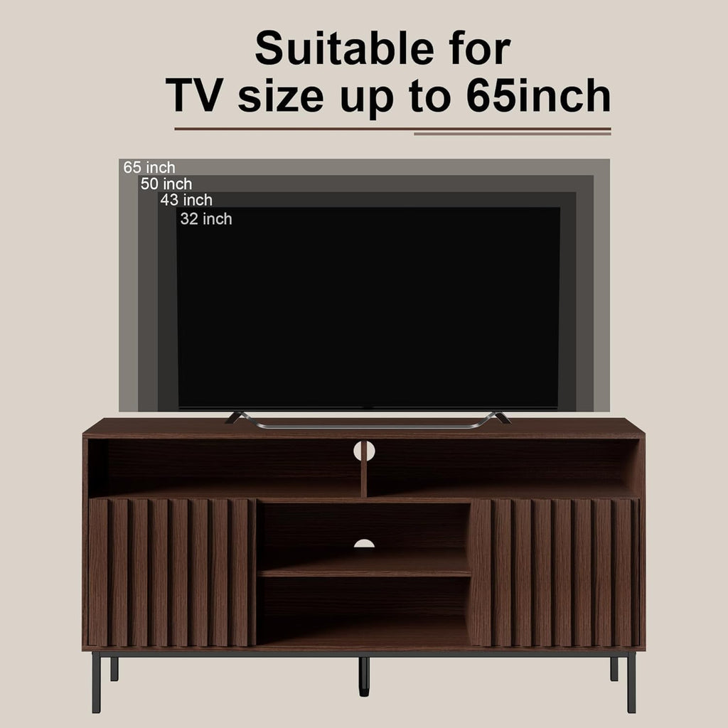 UEV Mid Century Modern 3-Piece Living Room Set, Includes Fluted Panels TV Stand with Storage for Up to 65 inch TV, 2 Drawer Open Shelf End Tables