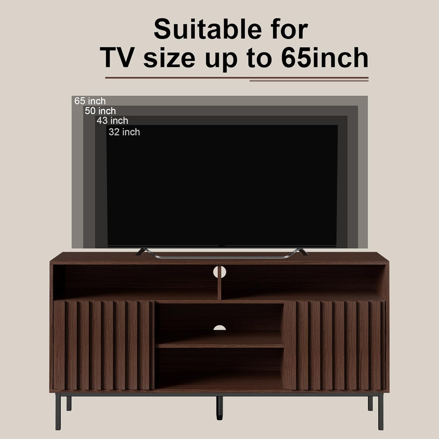 UEV Mid Century Modern 3-Piece Living Room Set, Includes Fluted Panels TV Stand with Storage for Up to 65 inch TV, 2 Drawer Open Shelf End Tables