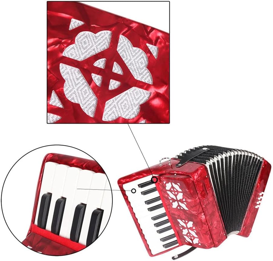 22 Buttons Accordion, 22 Keys 8 Bass Exquisite Celluloid Piano Accordion with Adjustable Straps, Professional Musical Instruments for Adults Beginners (Color : Red)