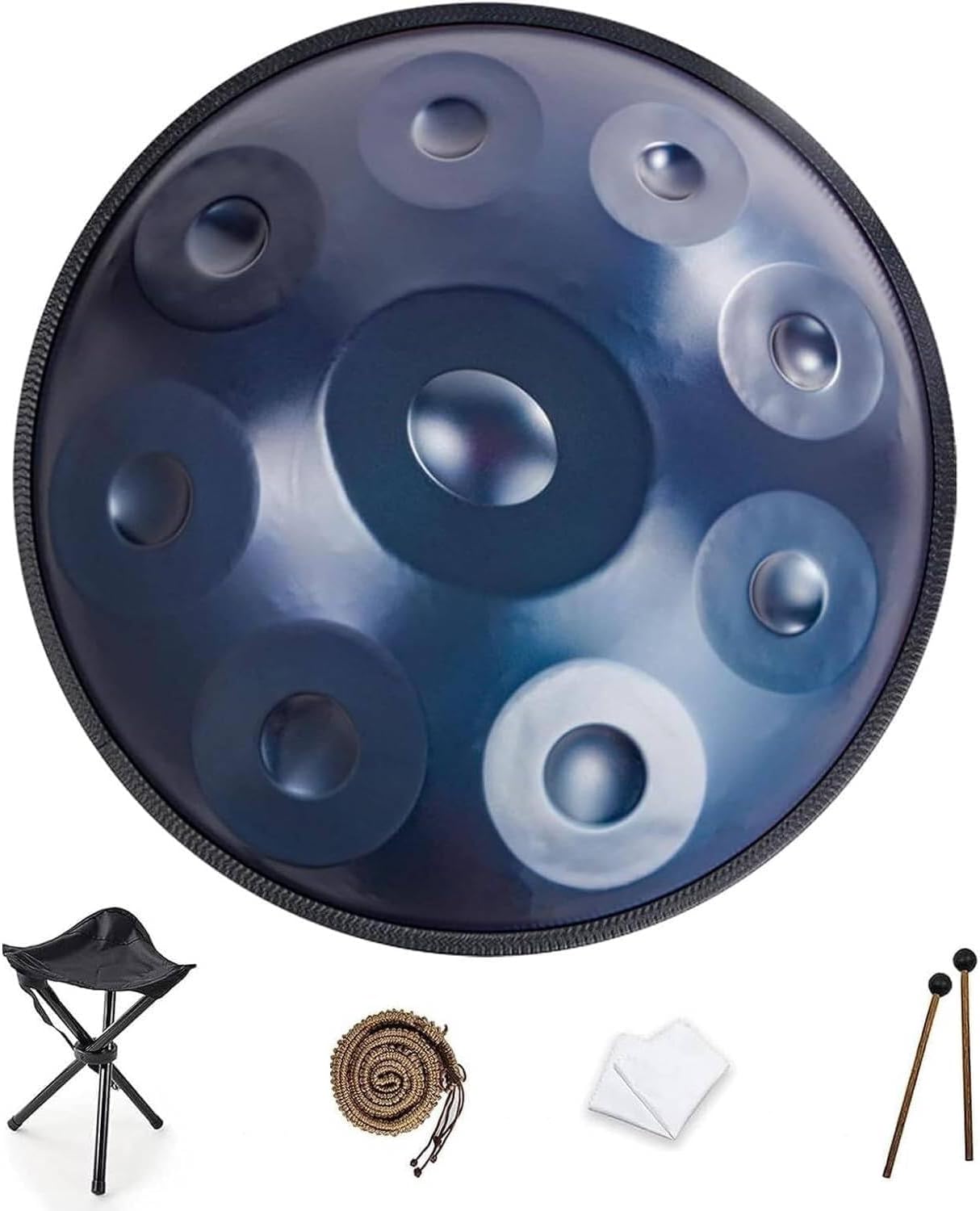 Handpan 22 Inches Drum Set, 440Hz 12 Notes Hand Drum Instrument, Premium Steel Hand Drum, Includes Carrying Case, Drumsticks, Spiral Wraps, Instruction Guide (22 Inches -10 Note -Blue)