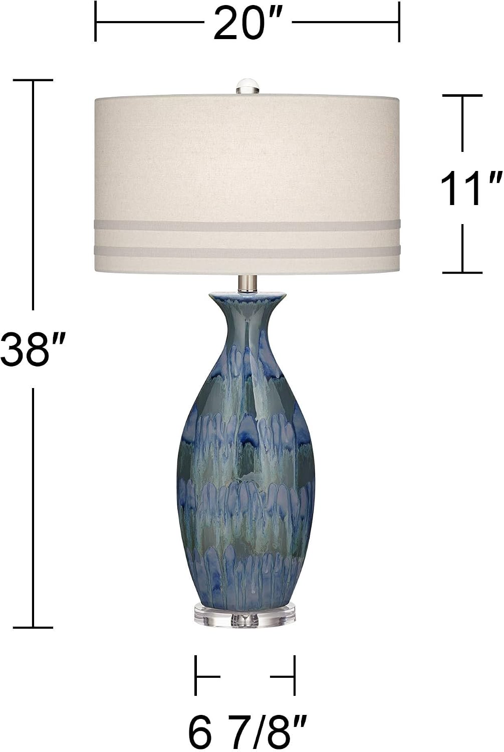 Possini Euro Design Annette 38' Tall Large Modern Coastal End Table Lamps Set of 2 Blue Drip Finish Ceramic Off-White Shade Living Room Bedroom Bedside Nightstand House Office Home (Colors May Vary)