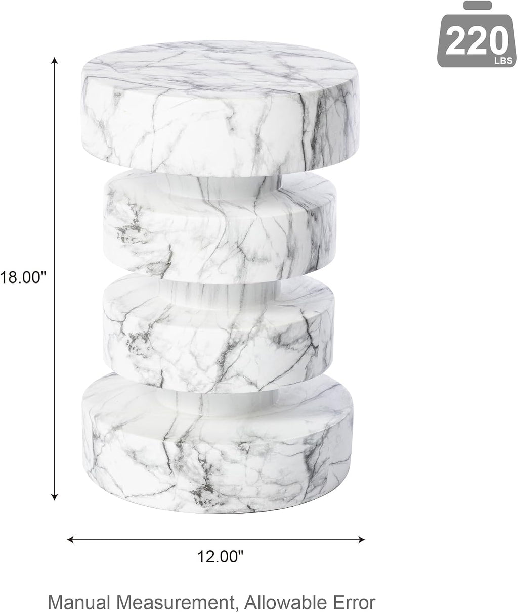 Glitzhome Faux Marble Side Table Set of 2, 18' H Modern Faux Marble End Table, MGO Floating Accent Stool or Nightstand for Living Room, Bedroom, Office, Entryway and Small Spaces
