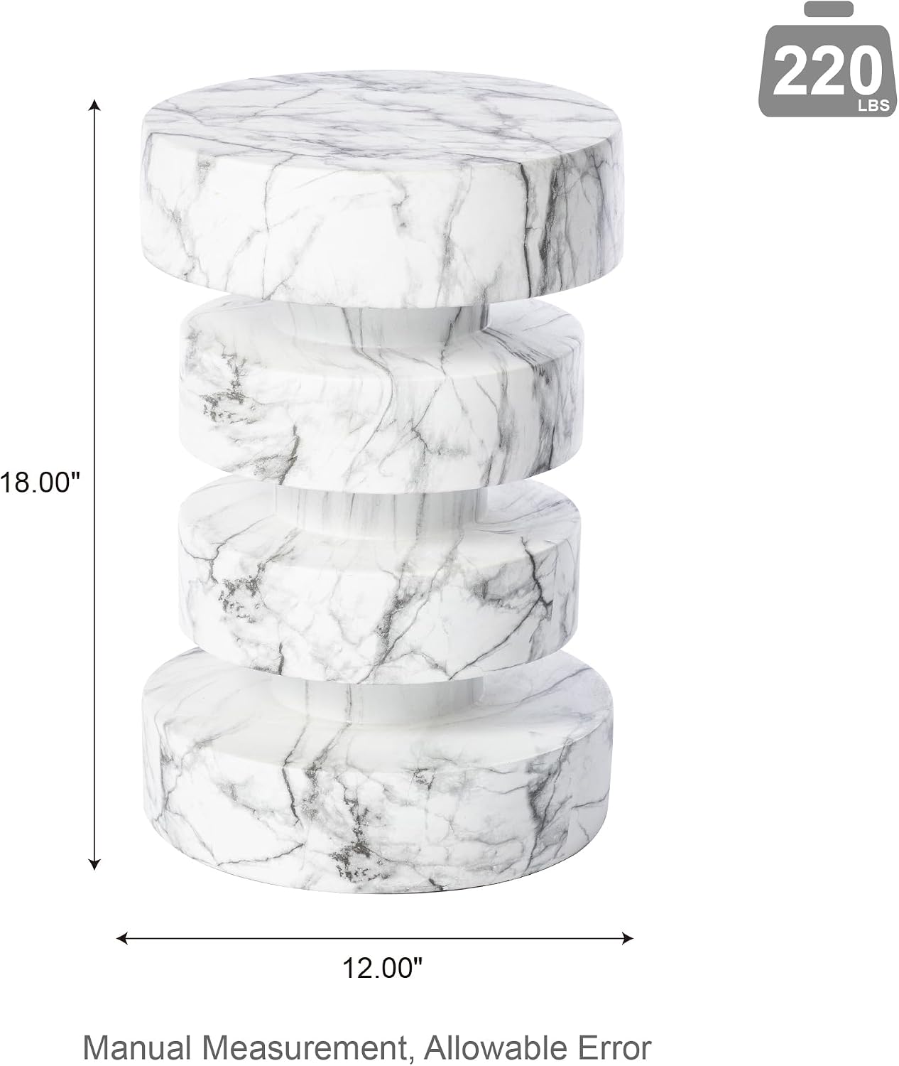 Glitzhome Faux Marble Side Table Set of 2, 18' H Modern Faux Marble End Table, MGO Floating Accent Stool or Nightstand for Living Room, Bedroom, Office, Entryway and Small Spaces