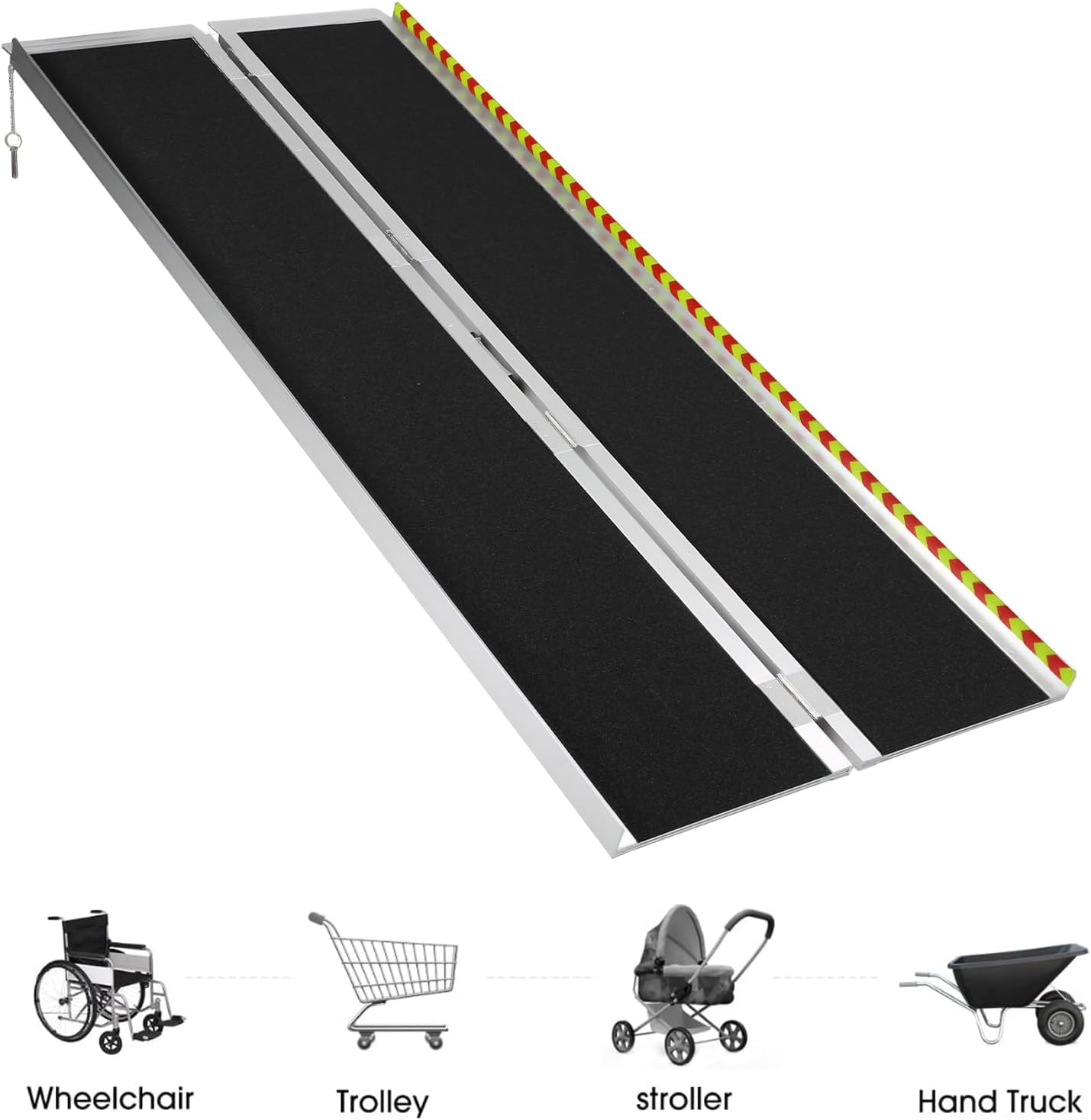 7FT Portable Wheelchair Ramp, Heavy Duty Aluminum Folding Ramp for Wheelchairs & Scooters, Non-Slip Threshold Ramp for Home Steps, Doors & Vehicles