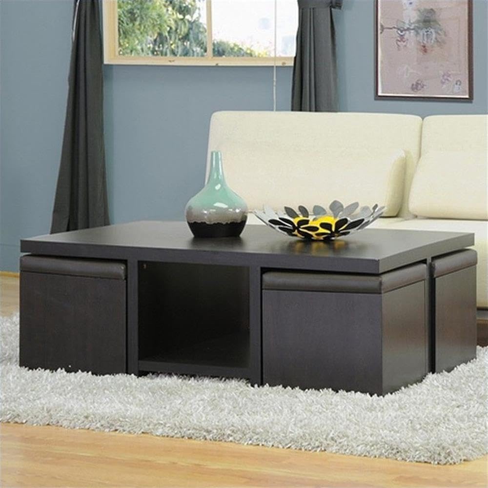 Baxton Studio Prescott 5-Piece Modern Table and Stool Set with Hidden Storage