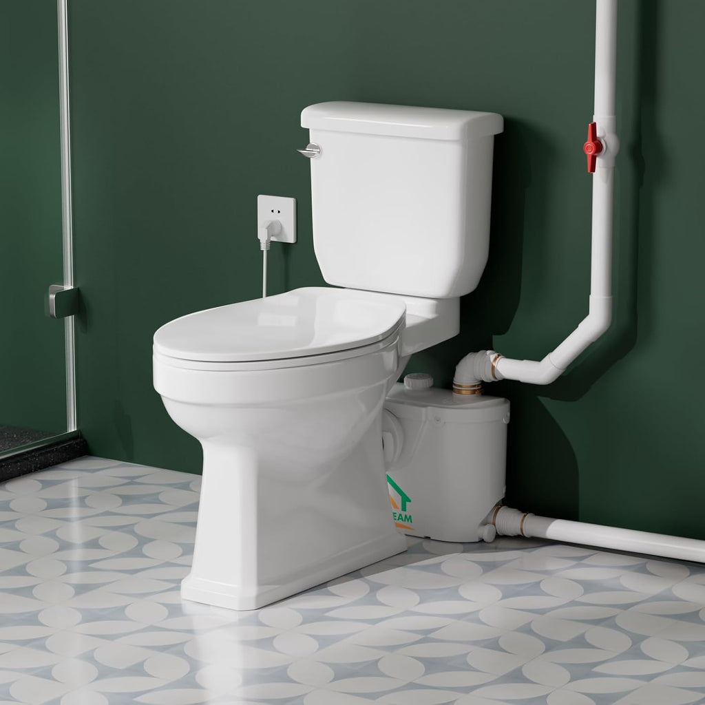 Macerating Toilet with Pump, Two-Piece Upflush Toilet For Basement, Powerful & Quiet Macerating Pump System With 3 Water Inlet & Ac Vent, 36ft Vertically, Elongated Bowl oct4