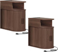 RALGEND Narrow End Table Set of 2,Fluted Sofa Side Table with Charging Station and Storage Shelf, Mid-Century Bedside Table, Modern Nightstand for Living Room,Bedroom,Walnut