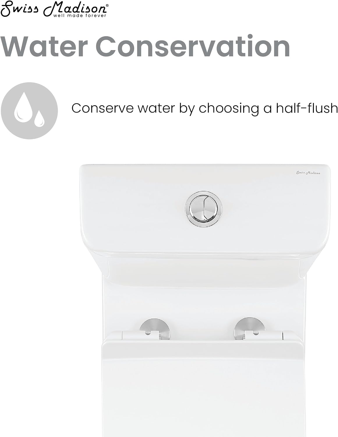 Swiss Madison SM-2T120 Calice Two Piece Elongated Rear Outlet Toilet Dual Flush in White