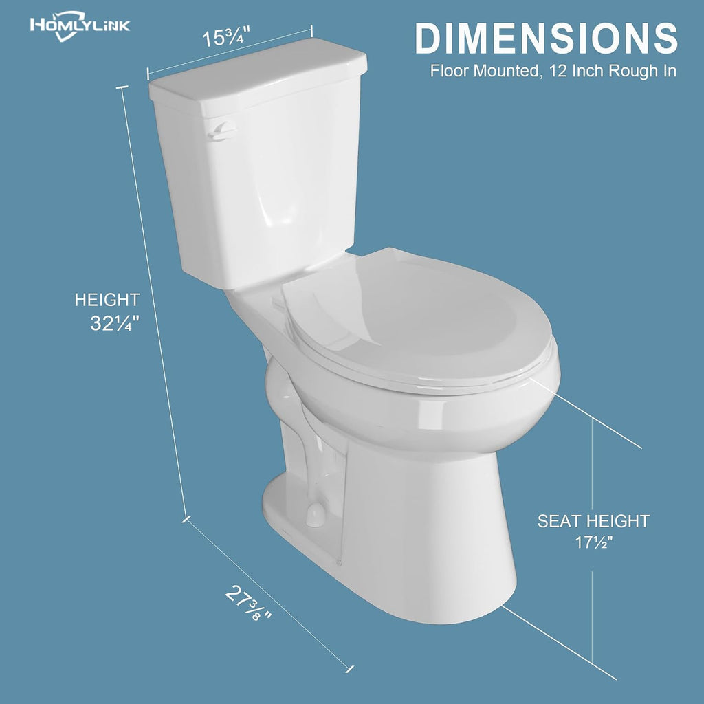 17.5' ADA Compact Chair Tall Toilet for Seniors 1.28 Single Flush White | Round High Toilet for Small Bathroom Space, Comfort Bowl Height 16.75', 12' Rough In