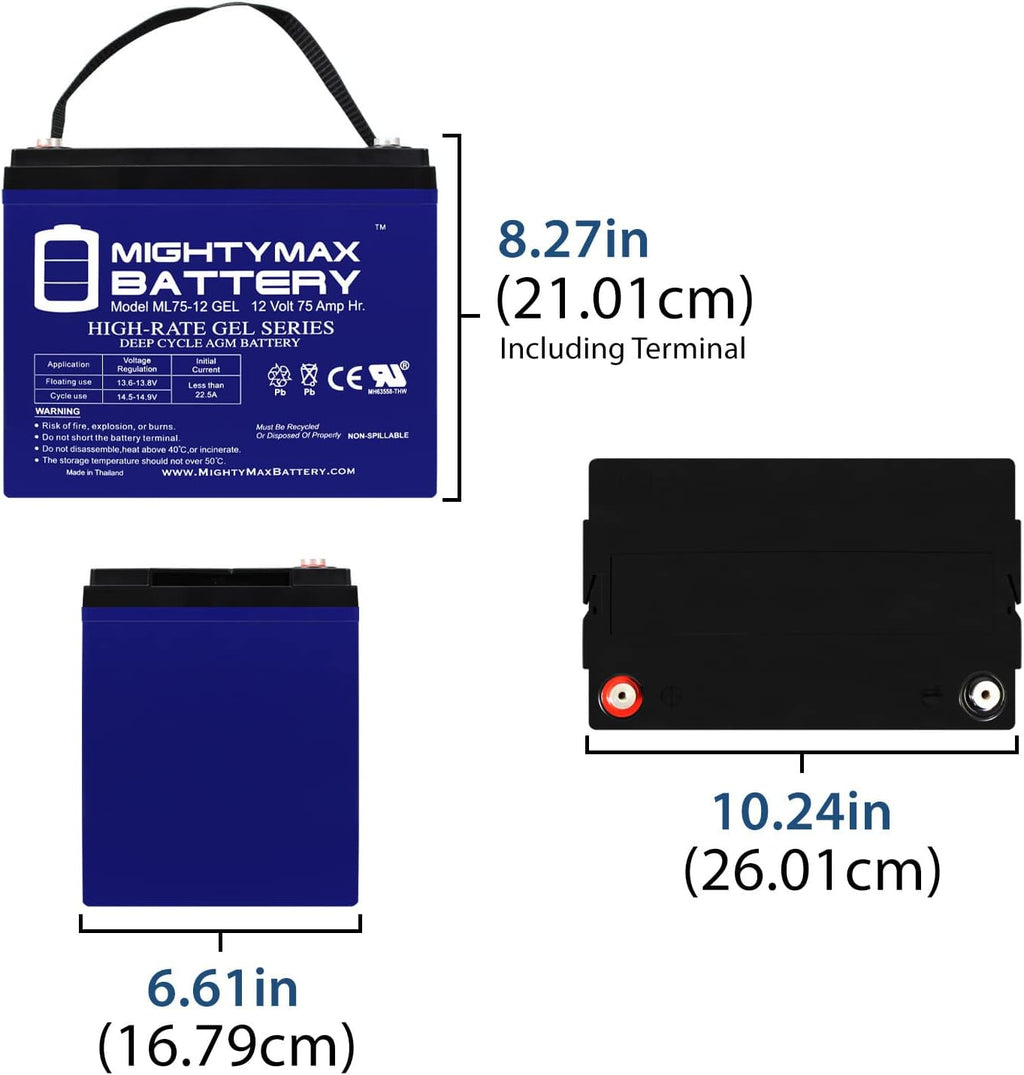 Mighty Max Battery 12V 75AH GEL Battery Replacement for Scooter Wheelchair Mobility