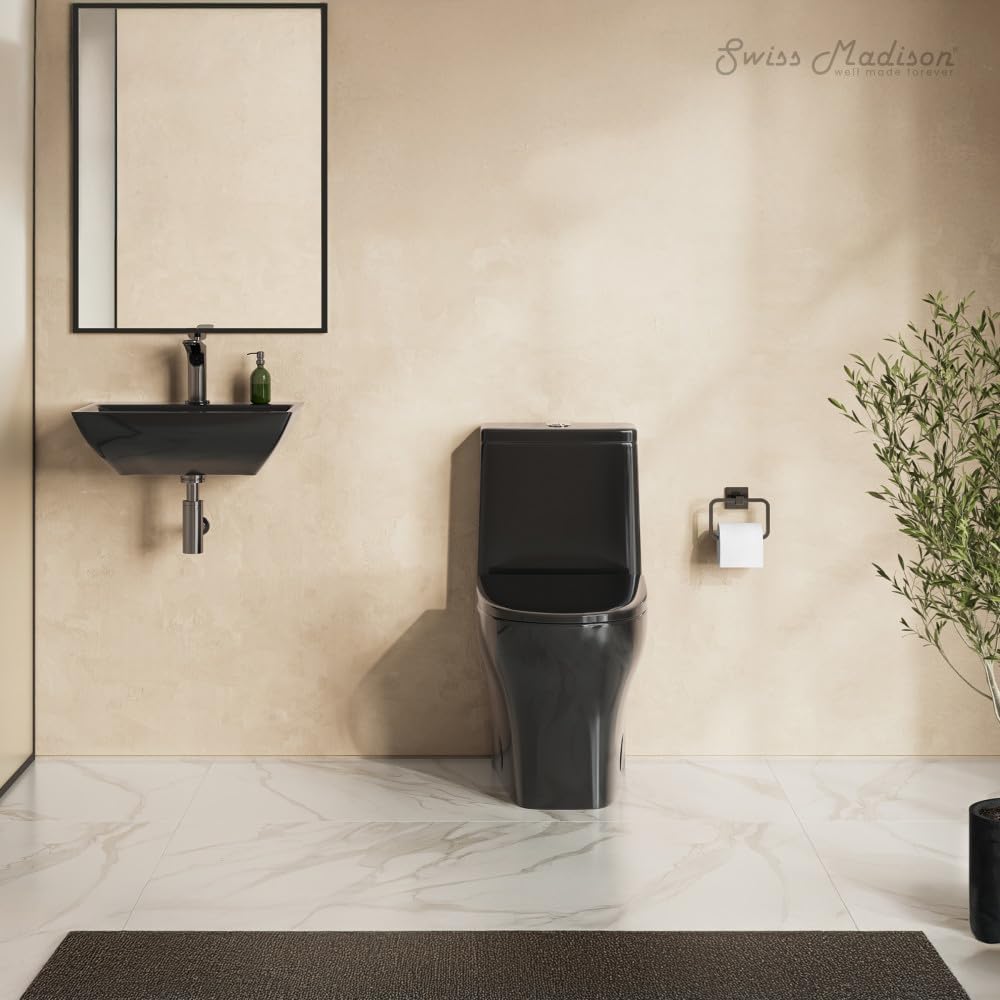 Sublime II One-Piece 12' Rough-in 1.1/1.6 GPF Dual Top Flush Round Compact Toilet in Glossy Black