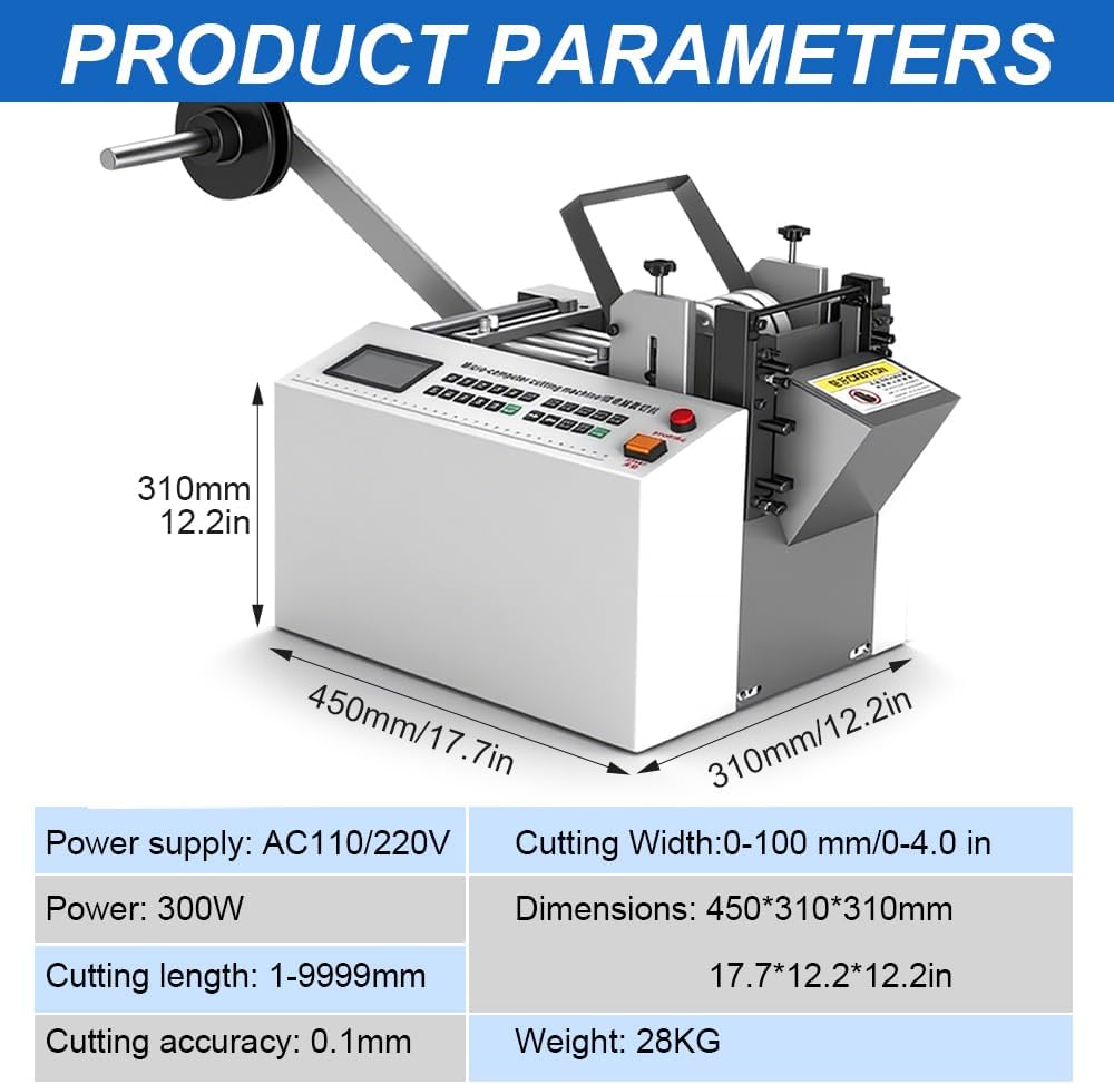 US In Stock 110V Fully Automatic Heat-Shrink Tube Micro-Computer Cutting Machine 300W Electric Tube Cable Pipe Cutter with Micro Computer Control, Cutting Accuracy 0.1Mm, Sleeve Rubber/Plastic Tube