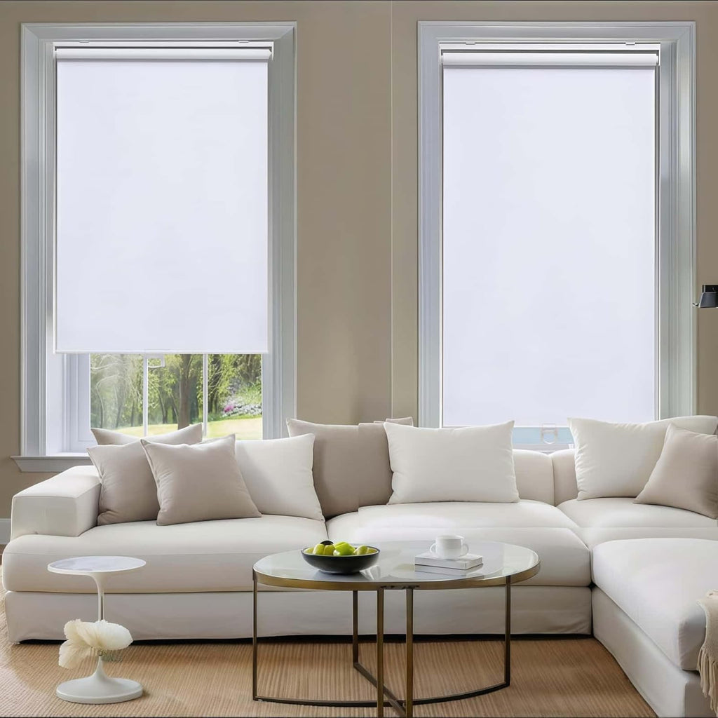 Cordless Roller Shades Room Darkening with Spring System Rolled Up Shades Blackout Blinds Door Windows Blinds for Home and Office UV Protection Window Blind.White.43 W x 104' H