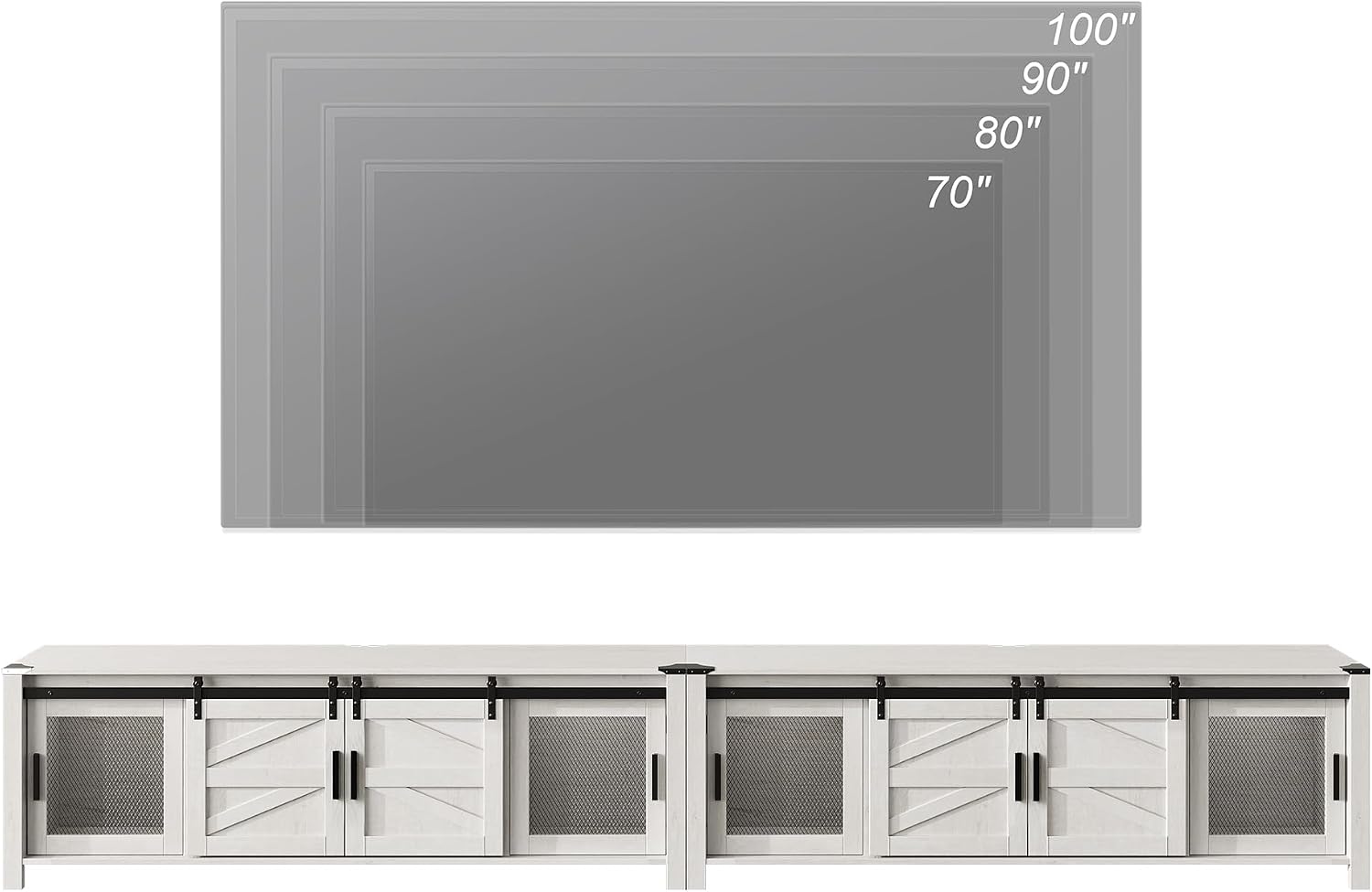 WAMPAT Farmhouse TV Stand for 100 Inch TV with Sliding Barn Door, Set of Two Modern Wood Entertainment Center with Storage Cabinets, Media Console Table for Living Room Bedroom，Antique White