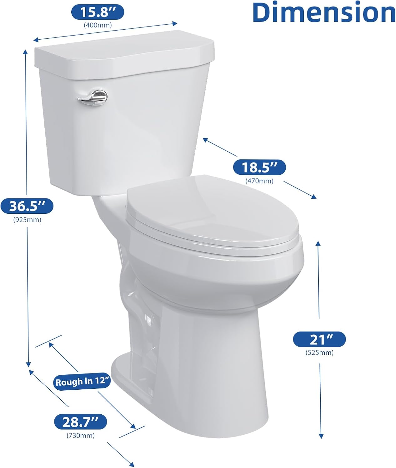 GarveeTech Two-Piece Toilet with Elongated Bowl, 19' ADA Height for Bathrooms, Soft Close Seat, Toilet with 1.28 Siphonic Flush, White