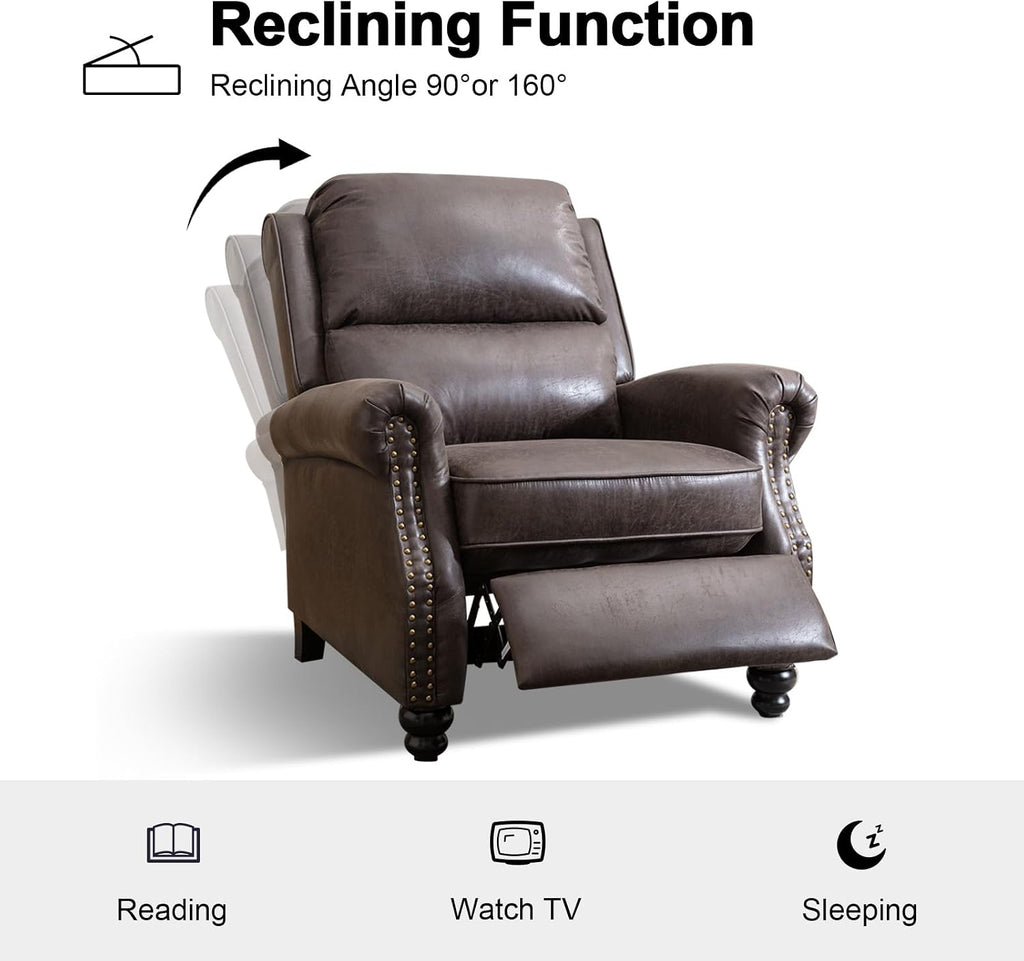 CANMOV Pushback Recliner Chair Set of 2, Faux Leather Armchair Push Back Recliner with Rivet Decoration Single Sofa Accent Chair for Living Room, Dark Grey