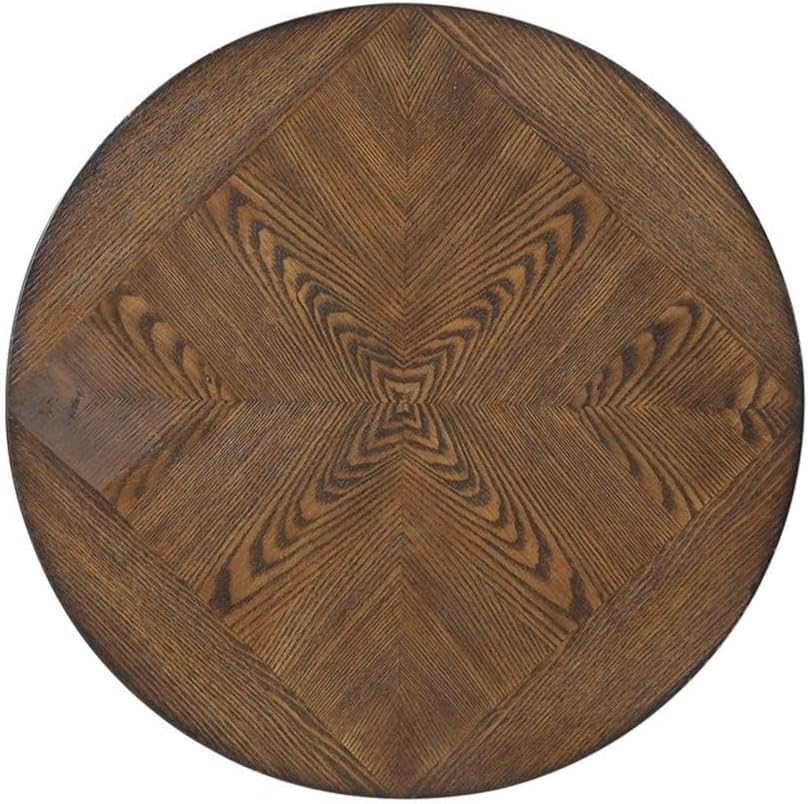 Pemberly Row Traditional End Table, 24' Round Wood and Metal, Rustic Umber Brown Finish, Oak Woodgrain Veneer Top with Nailhead Details, Sturdy Base, Living Room Side Table with Shelf