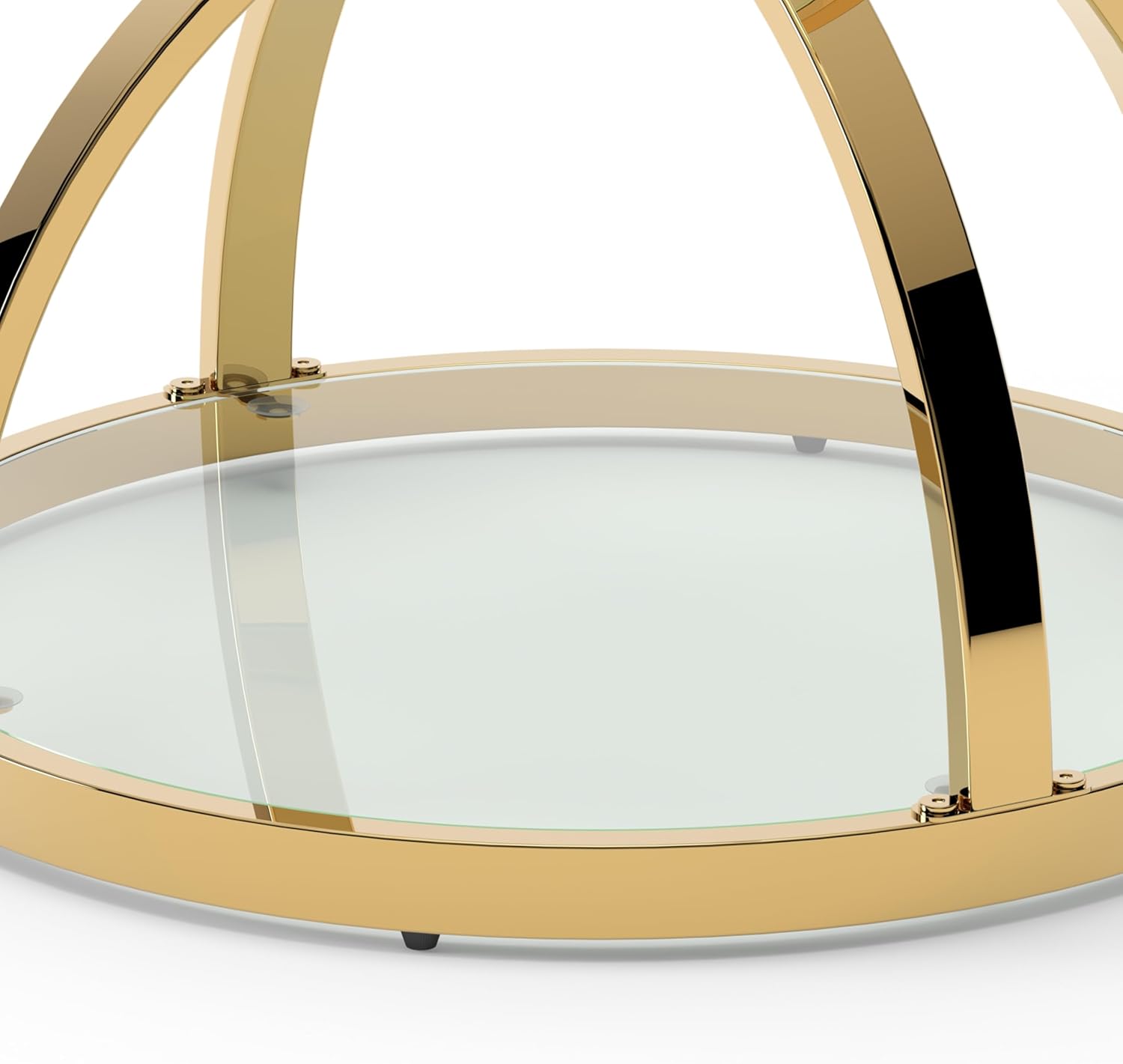 JIJIWANG 2 Tier Round Glass Side Table with Metal Frame and Clear Tempered Glass, 24.02' H Ring-Shaped Coffee Table for Living Room, Bedroom and Office, Gold