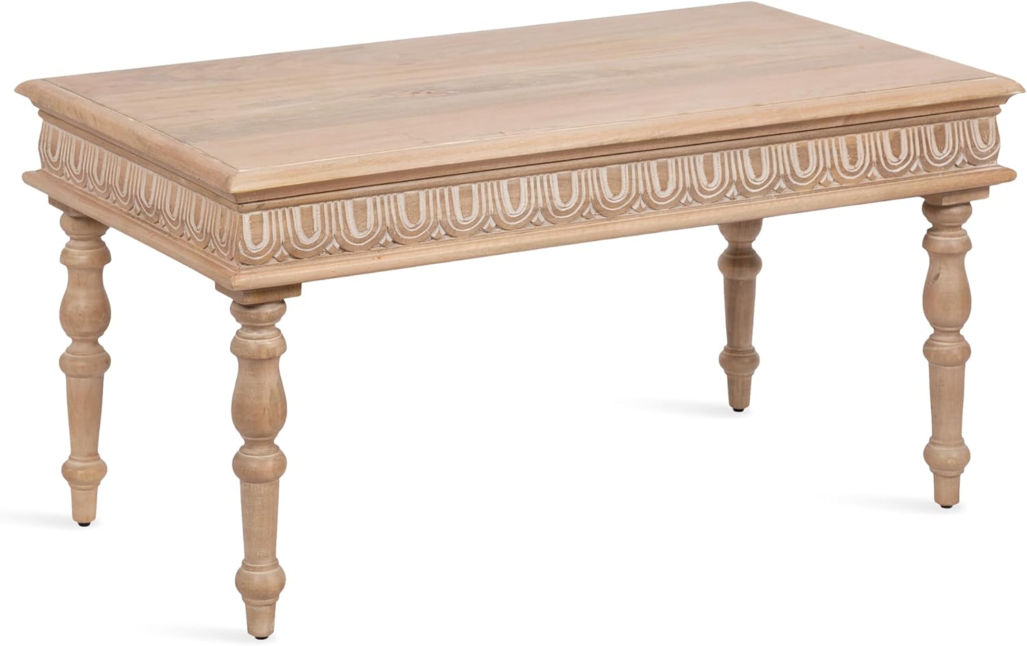 Kate and Laurel Patresa Traditional Carved Rectangle Wood Coffee Table, 36 x 20 x 18, Light Natural, Decorative Rectangular Living Room Table with Storage for Useful Home Decor