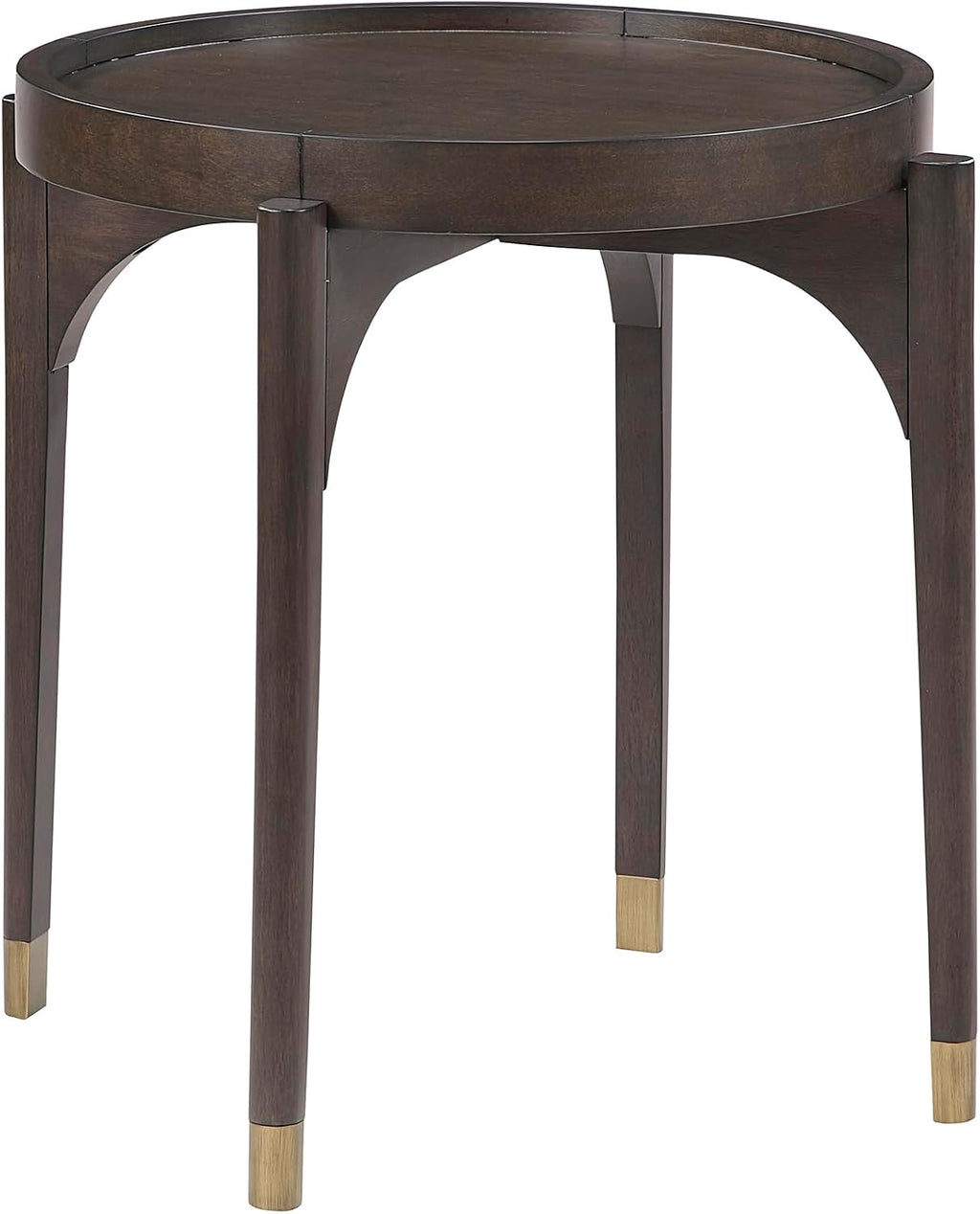 Lexicon Wood Round End Table with Gold Metal Cap, 36' Dia. Mid Century Modern Round Birch Wood Veneer Sofa Side Table for Contemporary Living Room, Easy Assembly, Dark Brown