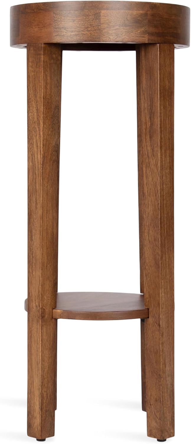 Kate and Laurel Talcott Modern Round Wood Side Table, 12 x 12 x 28, Walnut Brown, Transitional Decorative Two-Tier End Table for Use as a Bedroom Nightstand or Living Room Plant Stand