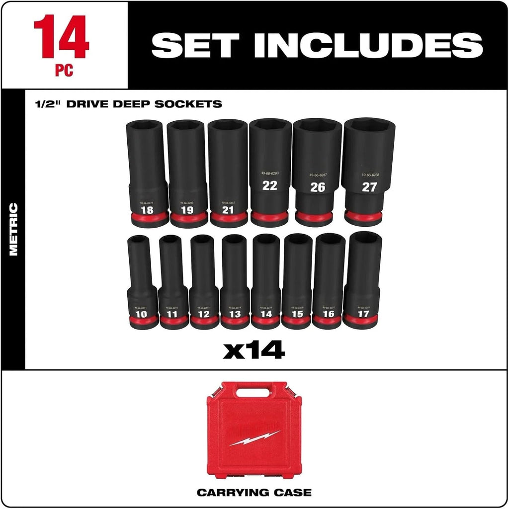 NEW 49-66-7014 for Milwaukee Impact Duty 1/2' Drive Metric 6 Point Socket Set -14PC