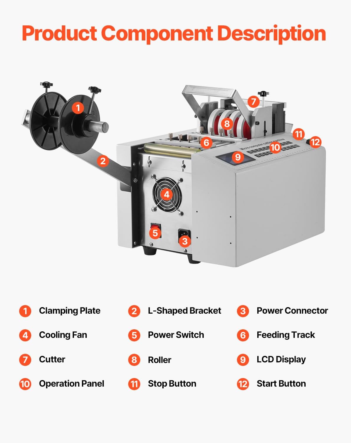 VEVOR Auto Heat-Shrink Tube Cutter, Cable Pipe Cutting Machine with 1mm-85mm Cutting Width, 0.1mm-99999.9mm Length, Automatic Tube Cutter for Heat Shrink Tube, Fiberglass Tube, Cable, Yellow Wax Tubes