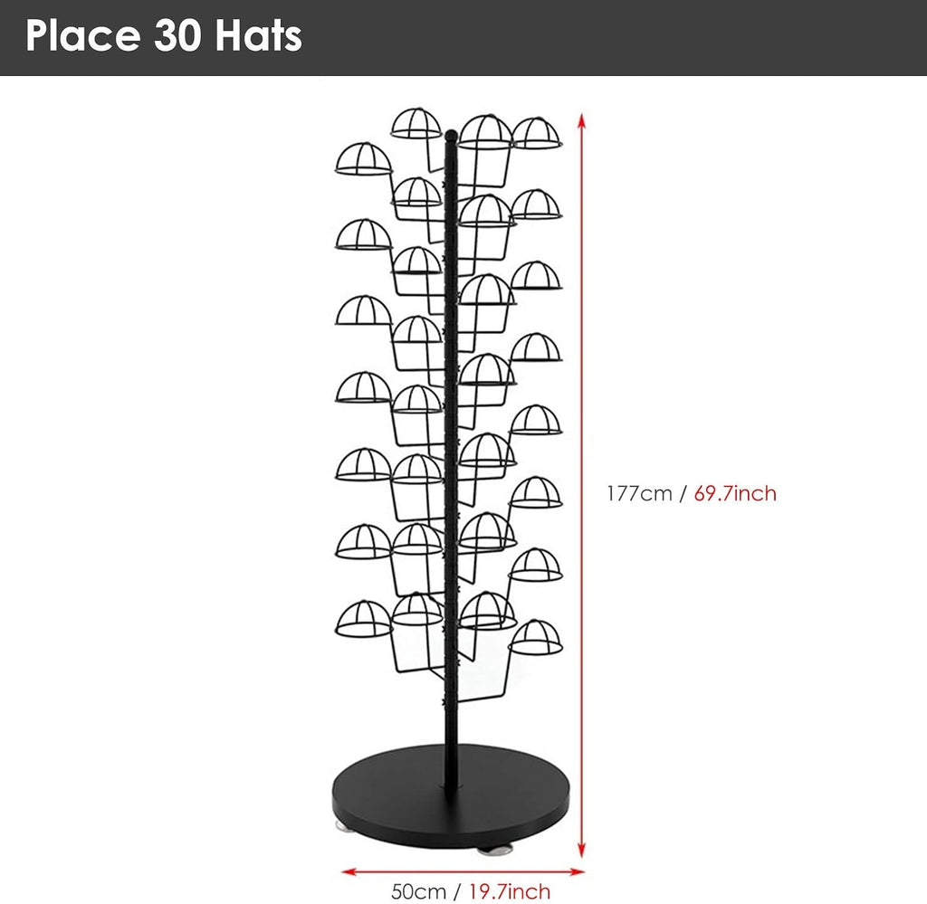 Hat Rack Hat Display Stand Standing Hat Racks for Baseball Caps Display, Large Capacity Metal Hat Holder Organizer - Place 30 Hats, for Commercial/Shops/Salons