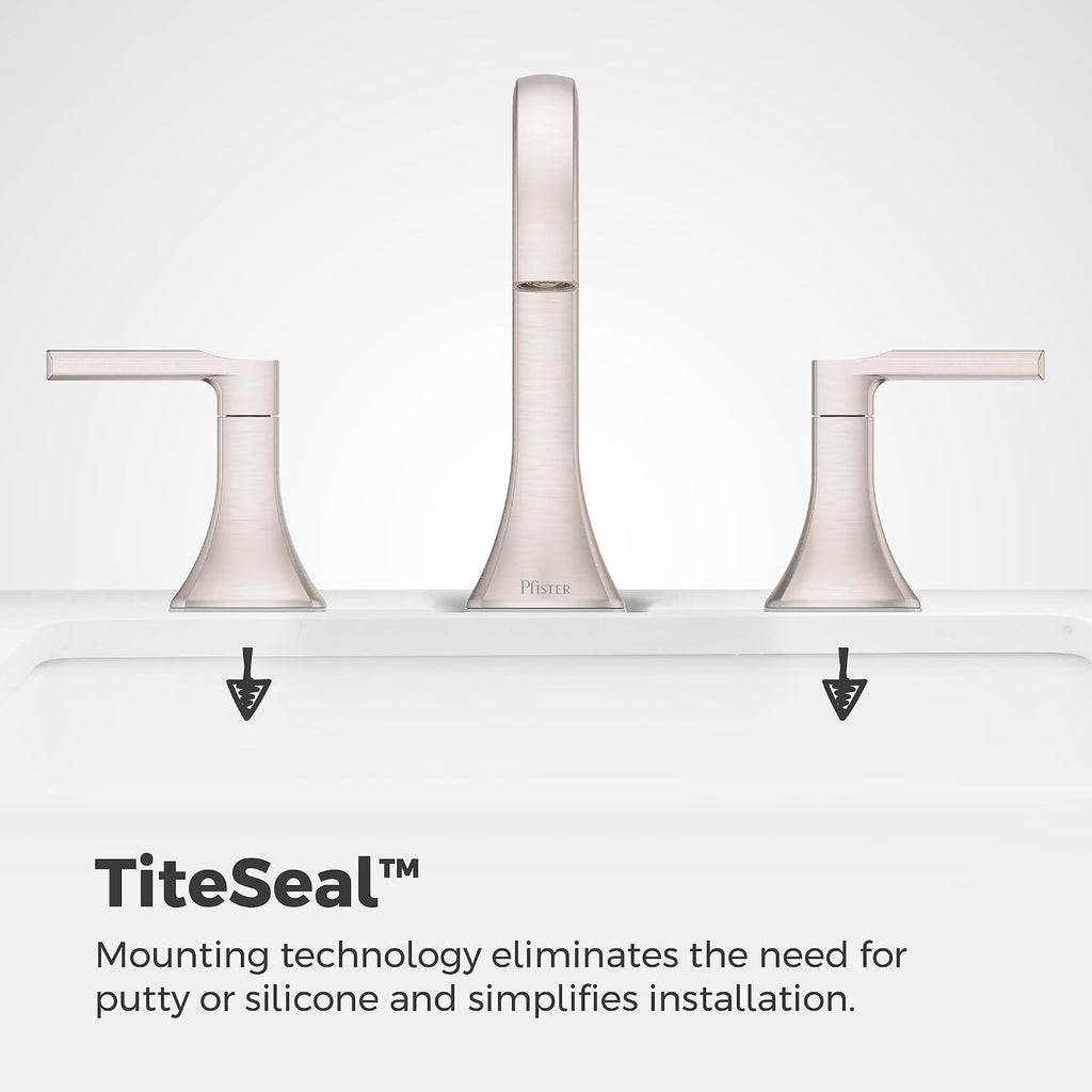 Pfister Vaneri 2-Handle Widespread Bathroom Sink Faucet 3-Hole NSF Certified Spot Defense Brushed Nickel Finish with Push & Seal Drain TiteSeal Technology LF049VRIGS