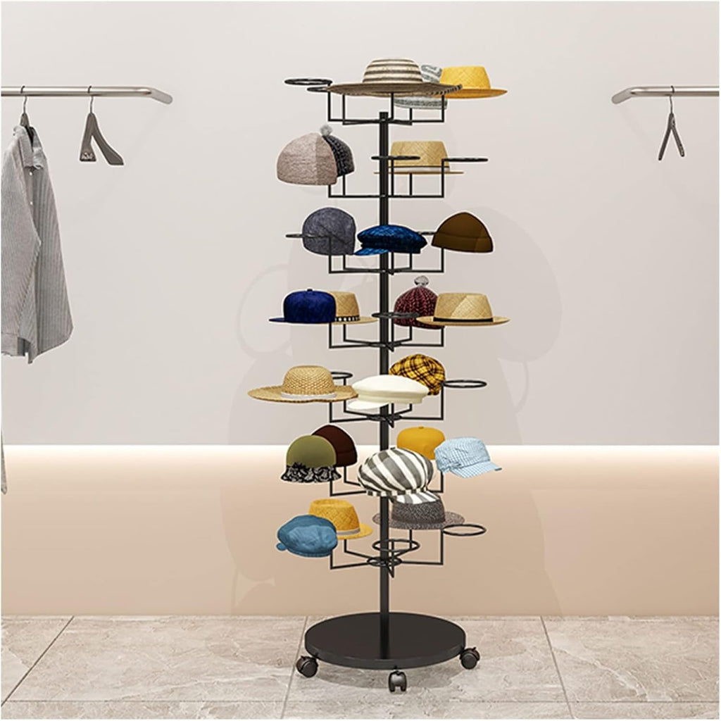 Hat Rack Hat Display Stand 7 Tiers Large Hat Racks Floor Stand with Wheels, Movable Standing Baseball Caps Display Holder - Place 35 Hats, Easy to Assemble