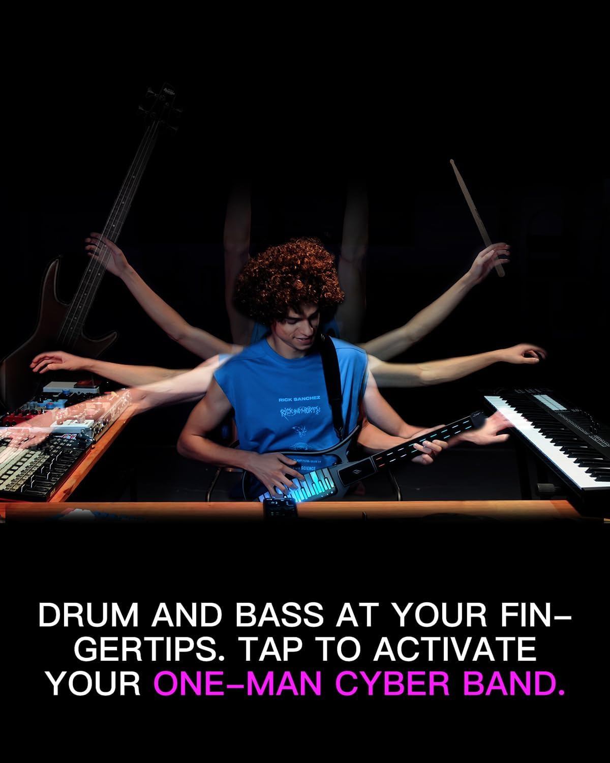 Enya CYBER-G Stringless Smart Guitar, Foldable Travel Backing Guitarra, Built-in Drum Machine & Bassline, 20 instrument Sounds for One-Man Band, App Interactive Chord Sheets For Adults & Teens Purple