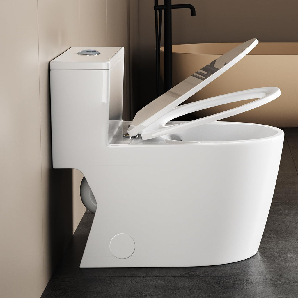 WinZo 10' Rough-in Elongated Toilet One Piece Modern Design Dual Flush 1.1/1.6 GPF For Bathroom,White